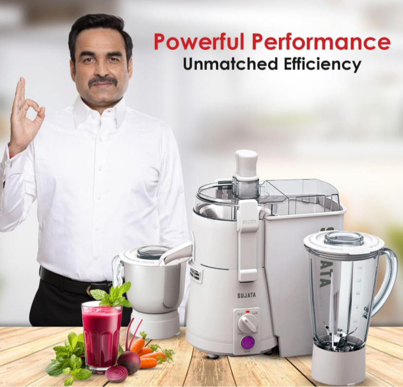 Sujata powermatic plus 900 watts Juicer Mixer Grinder | 22000 Rotations Per Min | 90 Minutes Continuous Running | 2 Versatile Jars 1750 ml and 1000 ml